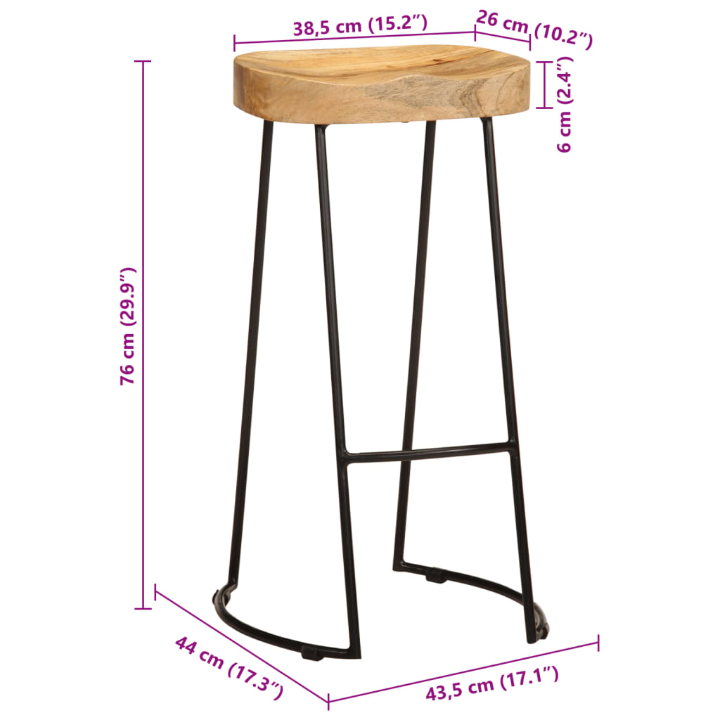 Taburetes De Barra De Cocina 2 Unidades Madera Maciza De Mango