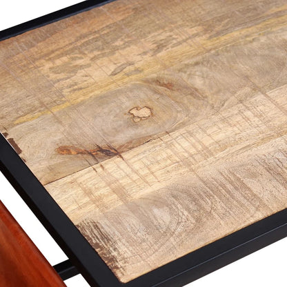 Mesa De Centro Con Revistero De Cuero Auténtico 110X50X45 Cm