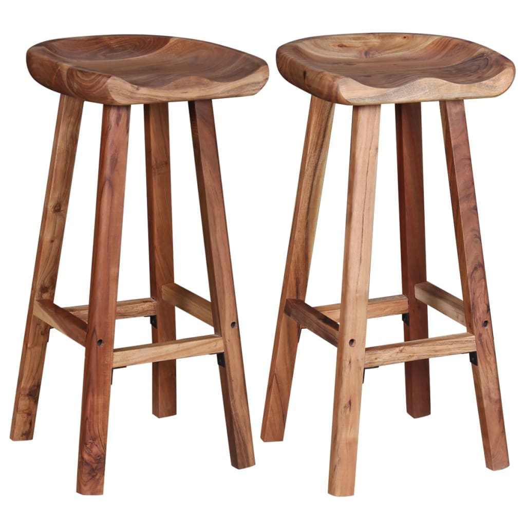 Taburetes De Barra De Cocina 2 Unidades Madera Maciza De Acacia