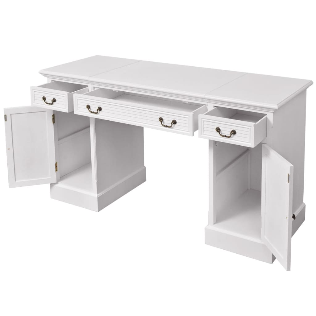 Escritorio De Pedestal Doble Blanco 140X48X80 Cm