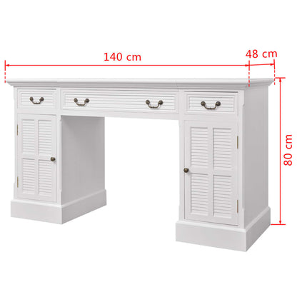 Escritorio De Pedestal Doble Blanco 140X48X80 Cm