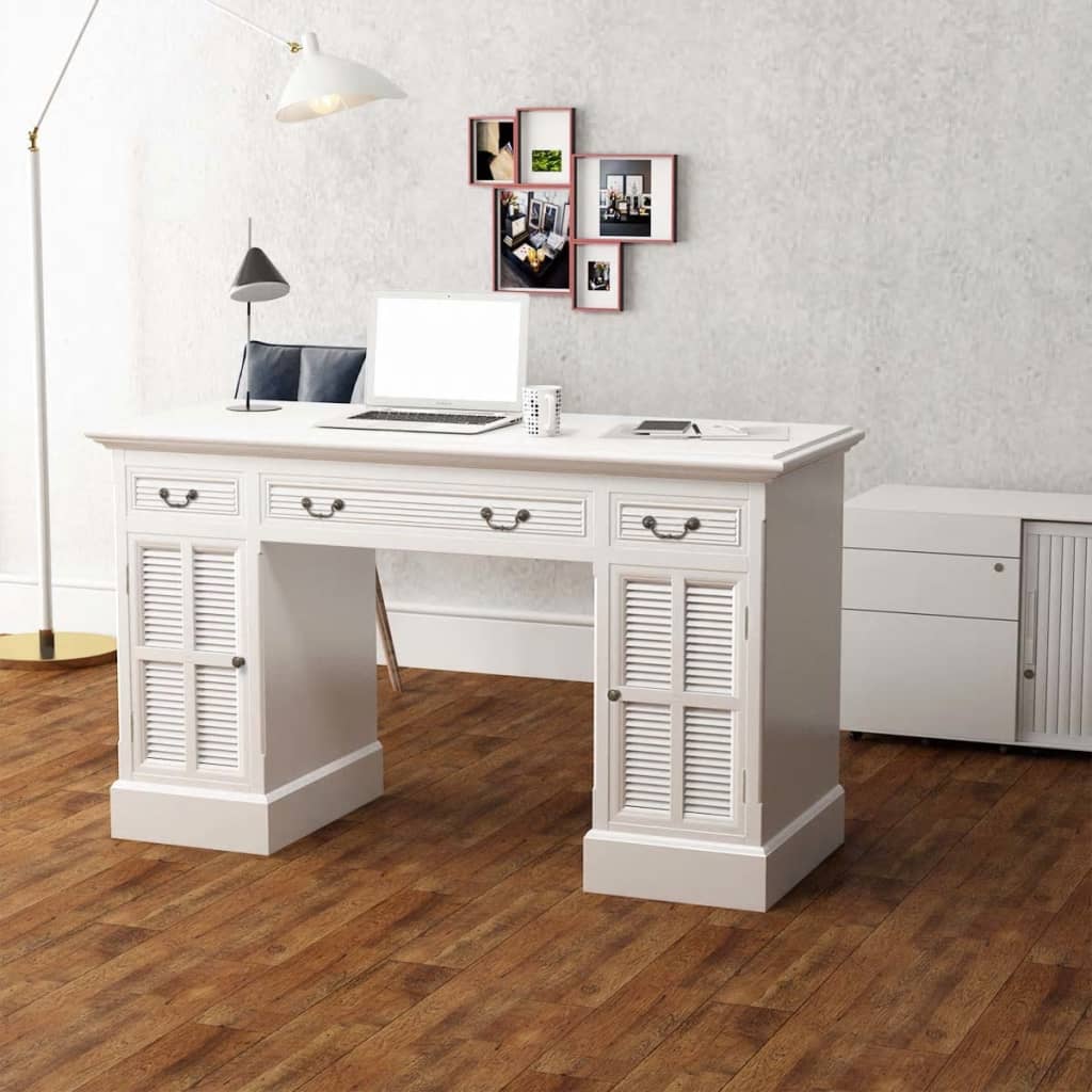 Escritorio De Pedestal Doble Blanco 140X48X80 Cm