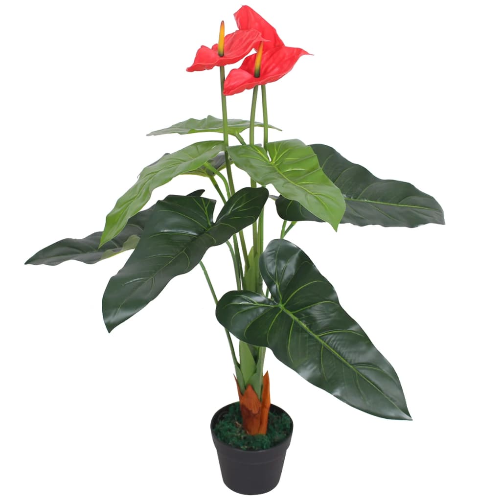 Planta De Anturio Artificial Con Maceta 45 Cm Roja Y Amarilla