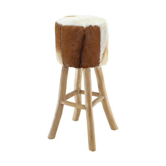 Taburete De Cocina De Piel De Cabra Y Madera De Teca Maciza