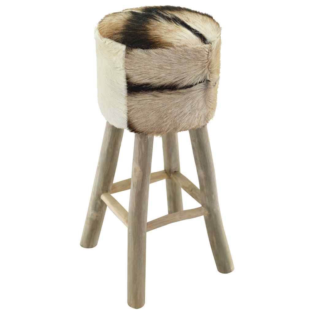 Taburete De Cocina De Piel De Cabra Y Madera De Teca Maciza