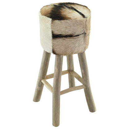 Taburete De Cocina De Piel De Cabra Y Madera De Teca Maciza