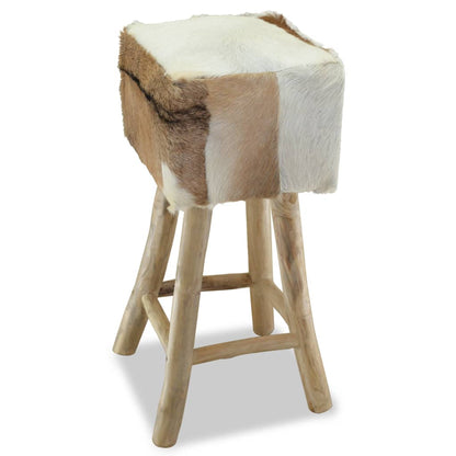 Taburete De Cocina De Piel De Cabra Y Madera De Teca Maciza