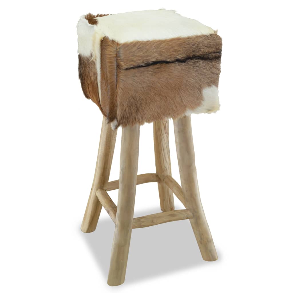 Taburete De Cocina De Piel De Cabra Y Madera De Teca Maciza