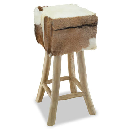 Taburete De Cocina De Piel De Cabra Y Madera De Teca Maciza