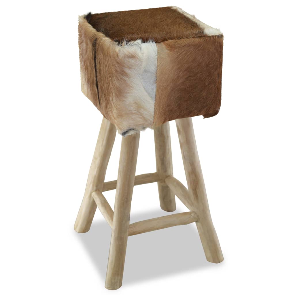 Taburete De Cocina De Piel De Cabra Y Madera De Teca Maciza
