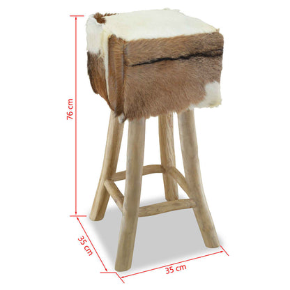 Taburete De Cocina De Piel De Cabra Y Madera De Teca Maciza
