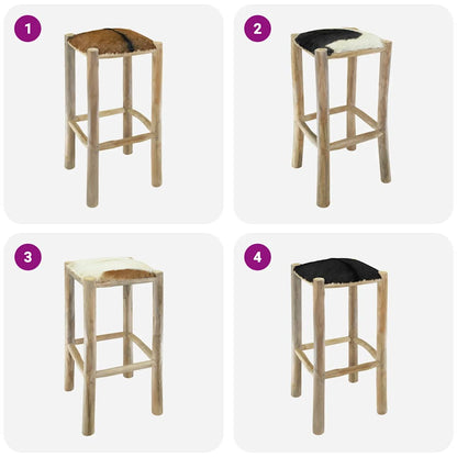 Taburete De Cocina De Piel De Cabra Y Madera De Teca Maciza