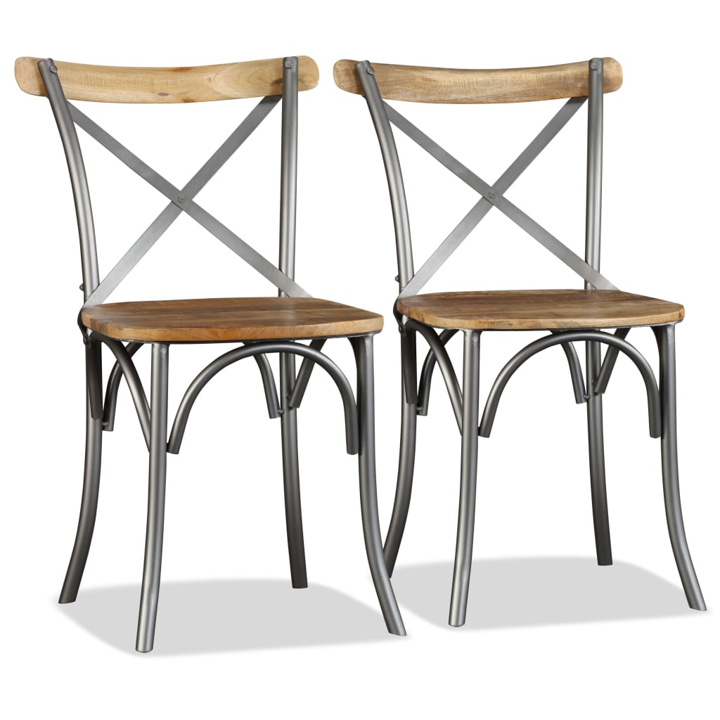 Sillas De Comedor 6 Uds Madera De Mango Respaldo Acero Cruzado