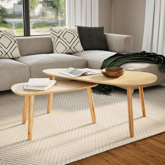 Set De Mesas De Centro 2 Unidades Madera Maciza De Pino