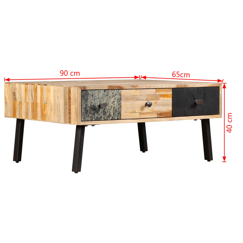 Mesa De Centro De Teca Maciza Reciclada 90X65X40 Cm