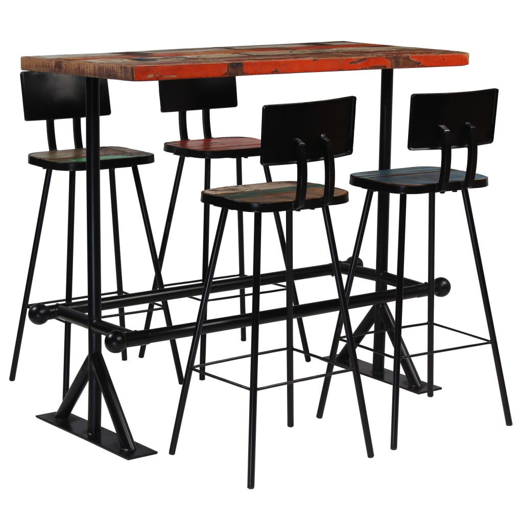 Set De Muebles De Bar 5 Pzas Madera Maciza Reciclada Multicolor