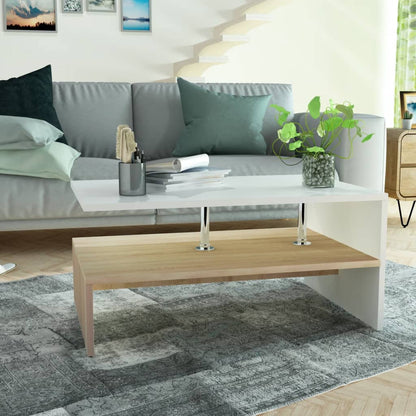 Mesa De Centro De Madera De Ingeniería Blanca 90X59X42 Cm