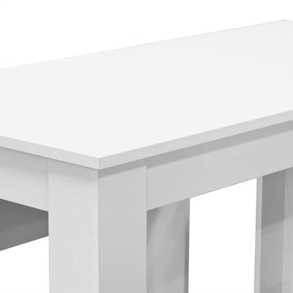 Mesa De Comedor Y Bancos 3 Piezas Madera Contrachapada Blanca