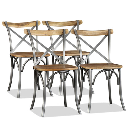 Sillas De Comedor 6 Uds Madera De Mango Respaldo Acero Cruzado