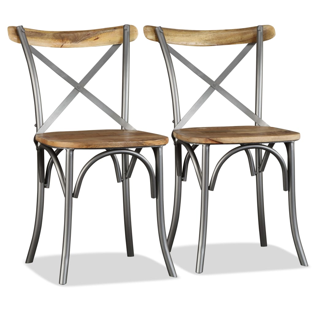 Sillas De Comedor 6 Uds Madera De Mango Respaldo Acero Cruzado