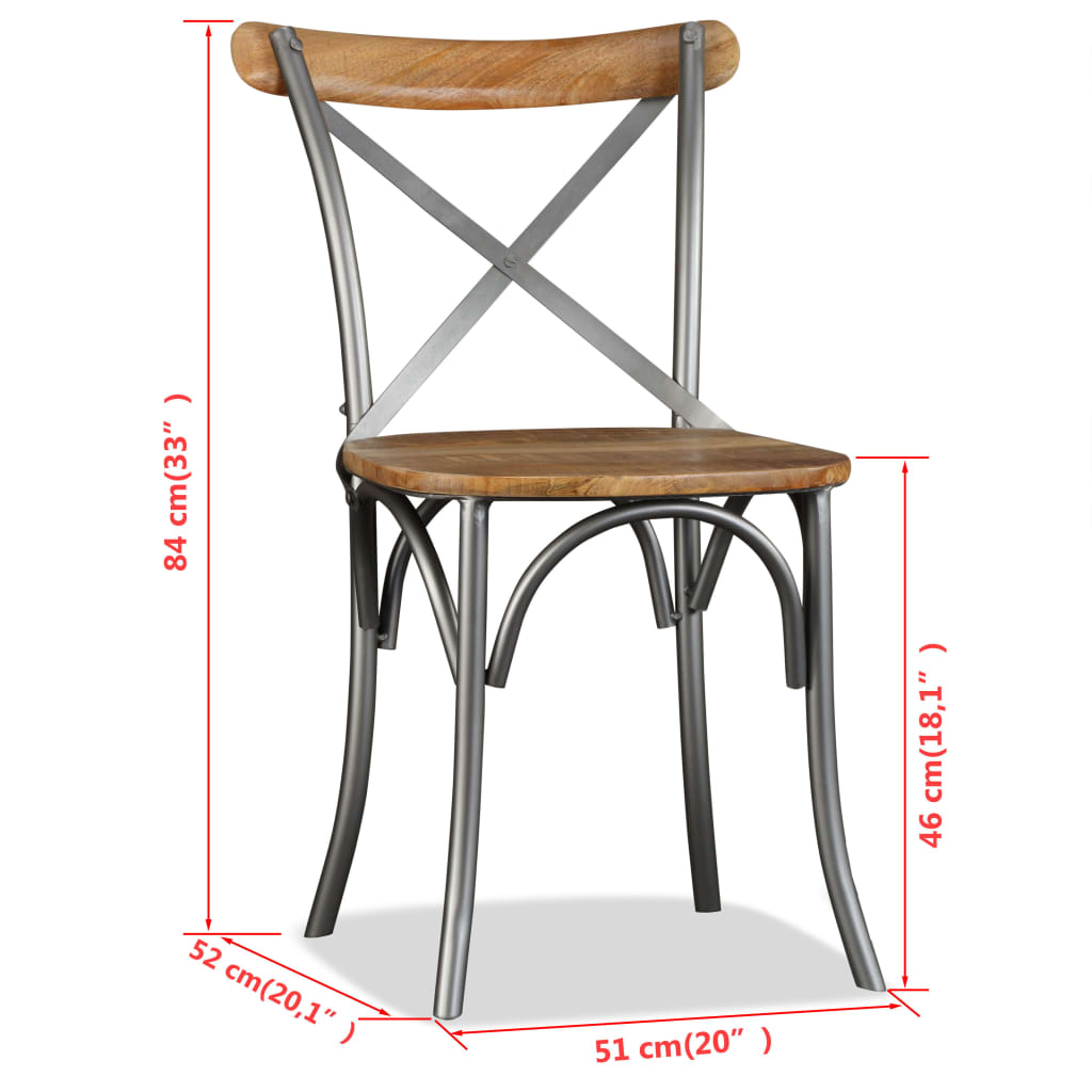 Sillas De Comedor 6 Uds Madera De Mango Respaldo Acero Cruzado