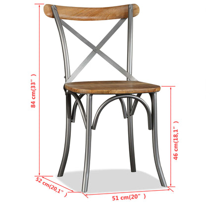 Sillas De Comedor 6 Uds Madera De Mango Respaldo Acero Cruzado