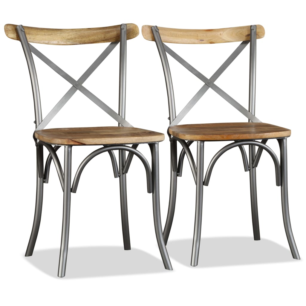 Sillas De Comedor 6 Uds Madera De Mango Respaldo Acero Cruzado