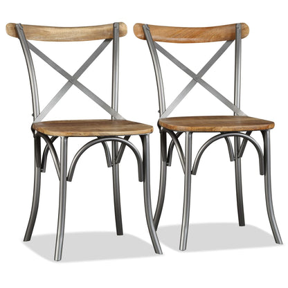 Sillas De Comedor 6 Uds Madera De Mango Respaldo Acero Cruzado