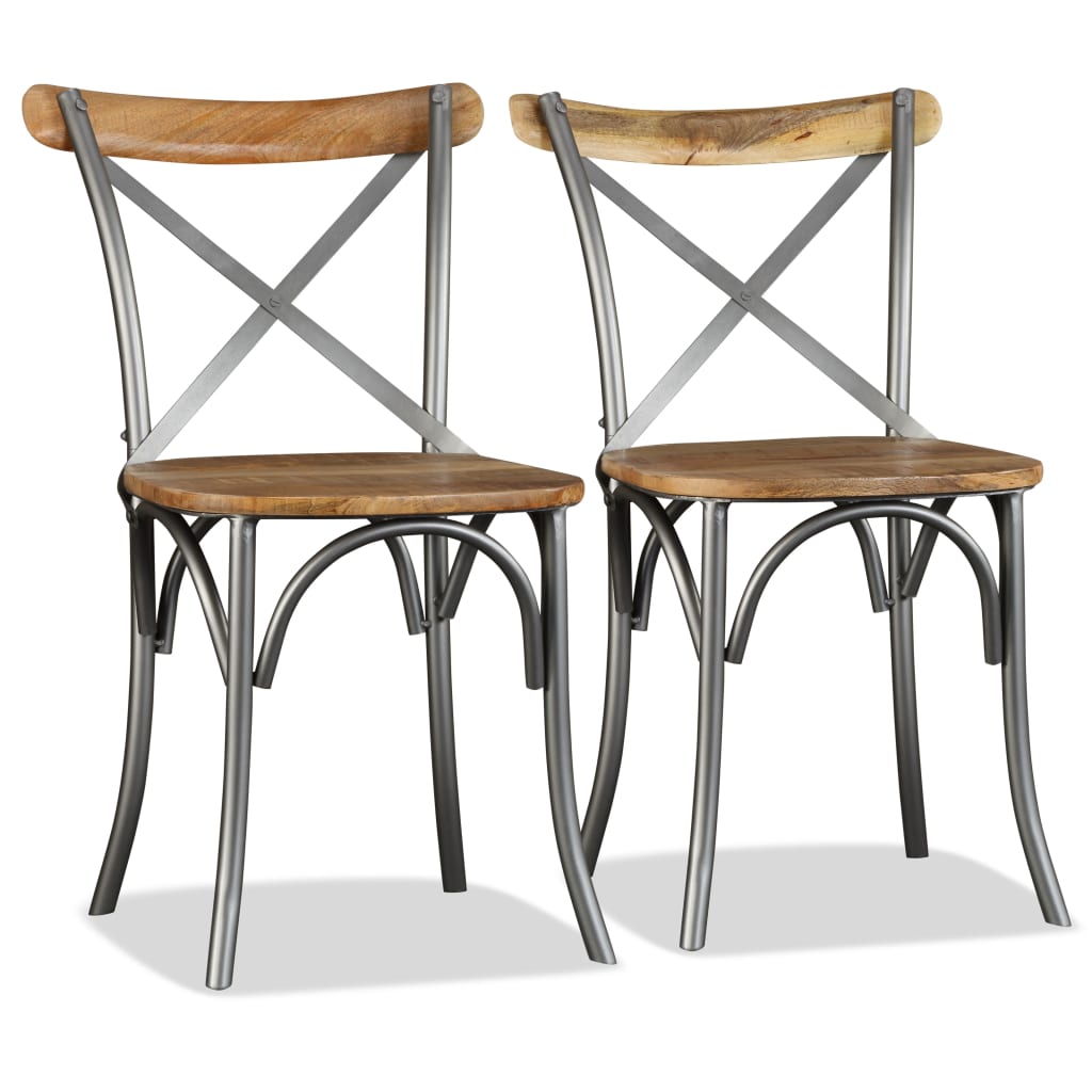 Sillas De Comedor 6 Uds Madera De Mango Respaldo Acero Cruzado