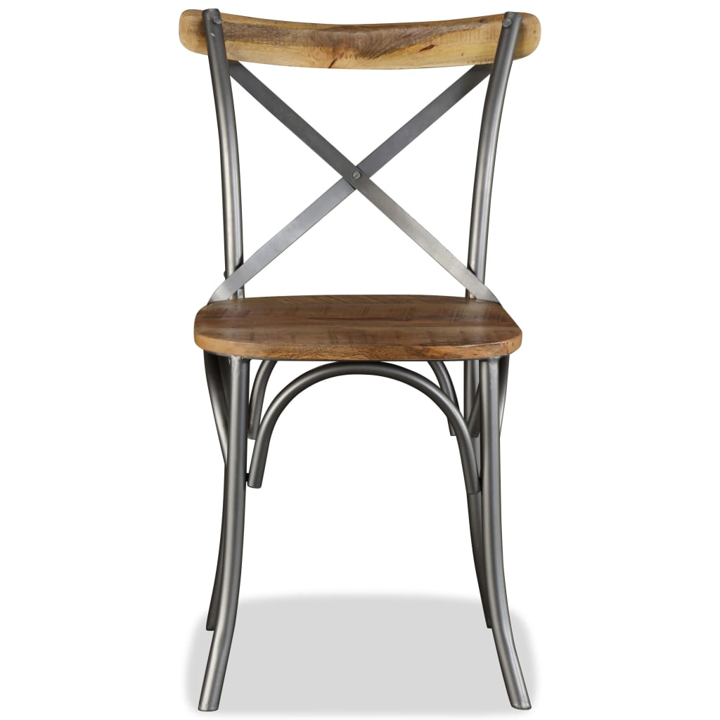 Sillas De Comedor 6 Uds Madera De Mango Respaldo Acero Cruzado