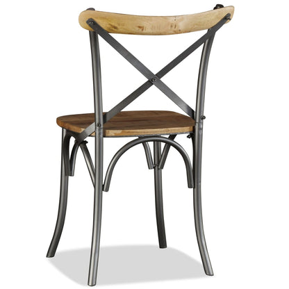 Sillas De Comedor 6 Uds Madera De Mango Respaldo Acero Cruzado