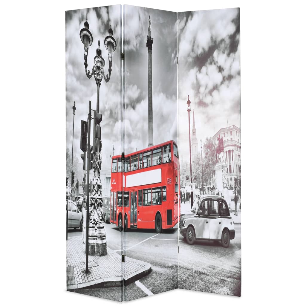 Biombo Divisor Plegable Bus Londres Blanco Y Negro