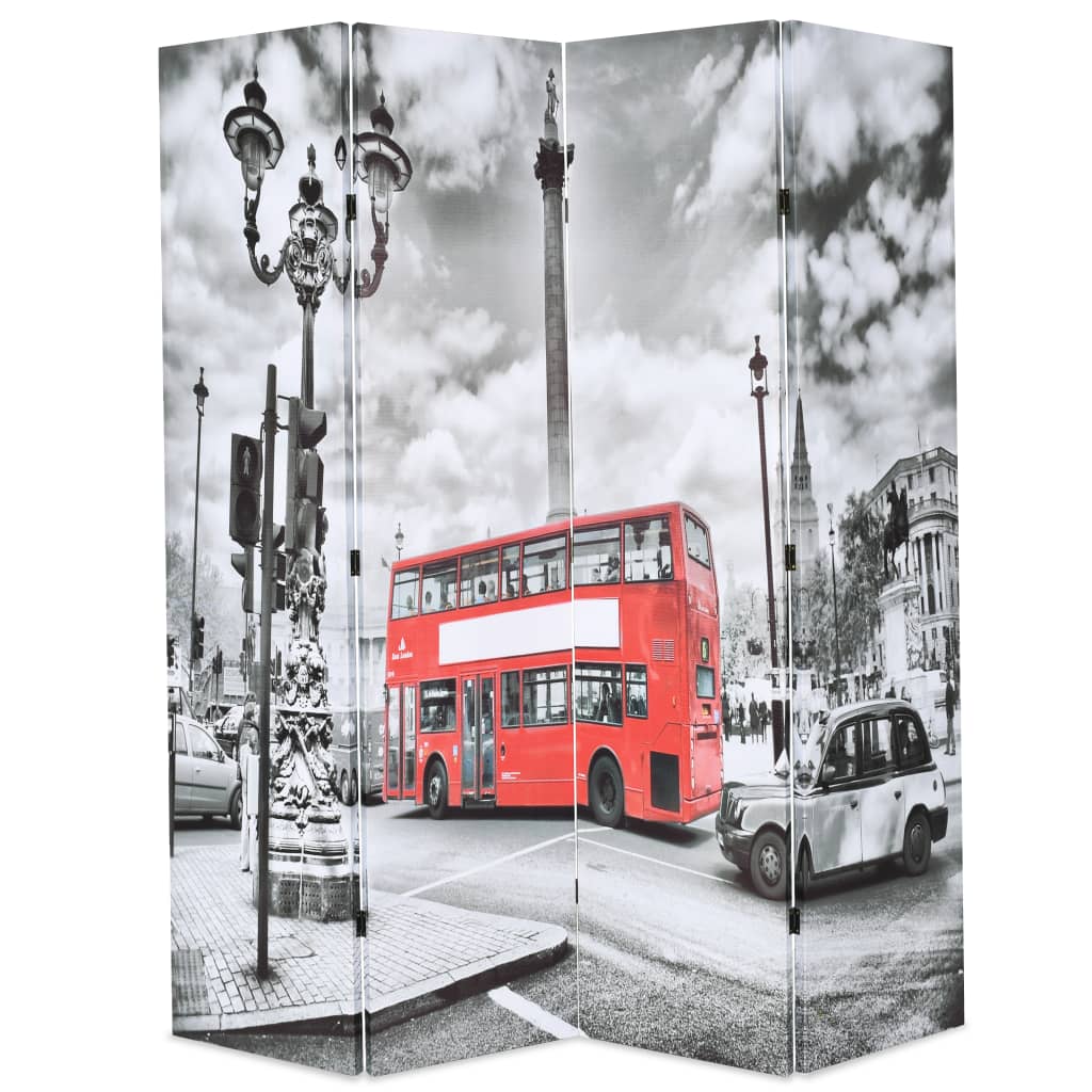 Biombo Divisor Plegable Bus Londres Blanco Y Negro
