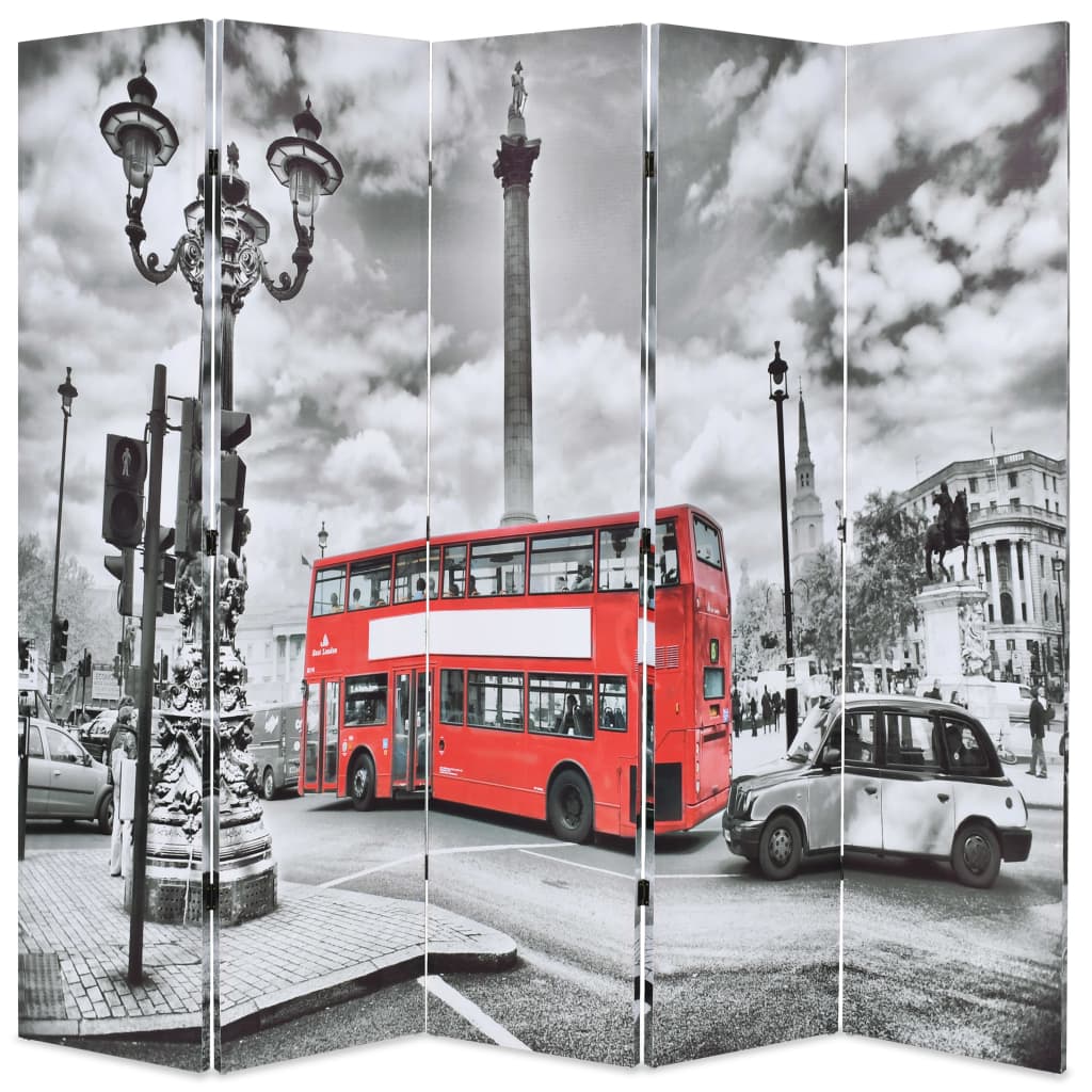 Biombo Divisor Plegable Bus Londres Blanco Y Negro