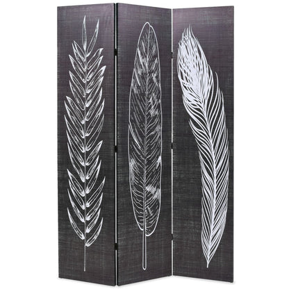 Biombo Divisor Plegable Plumas Blanco Y Negro