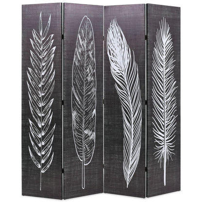 Biombo Divisor Plegable Plumas Blanco Y Negro
