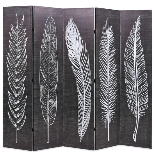 Biombo Divisor Plegable Plumas Blanco Y Negro