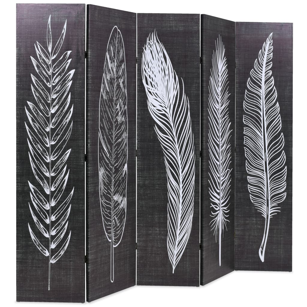 Biombo Divisor Plegable Plumas Blanco Y Negro
