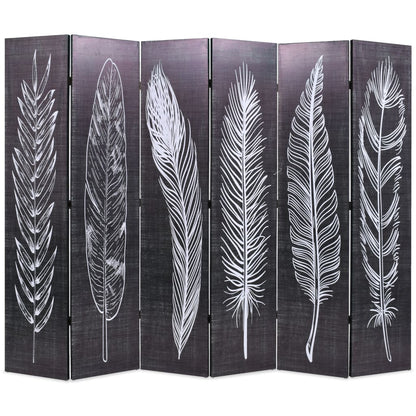 Biombo Divisor Plegable Plumas Blanco Y Negro