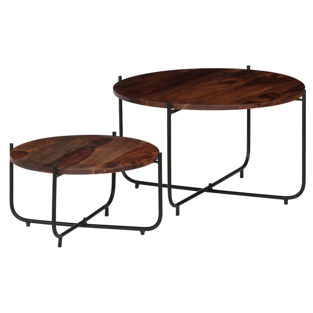 Set De Mesas De Centro 2 Uds Madera Maciza De Acacia 60X35 Cm