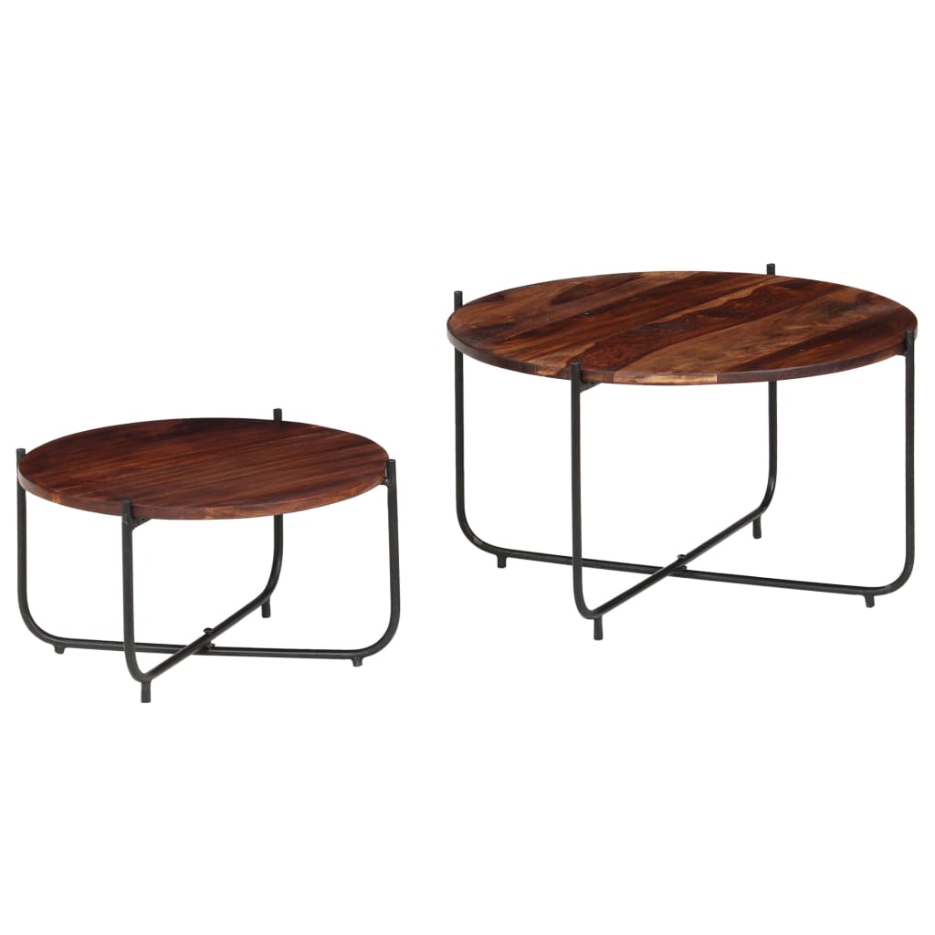 Set De Mesas De Centro 2 Uds Madera Maciza De Acacia 60X35 Cm