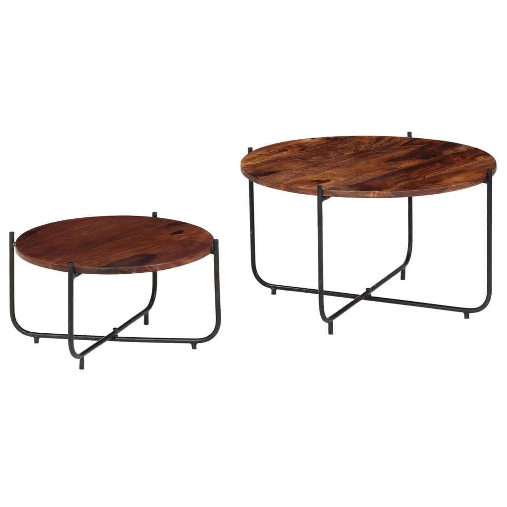Set De Mesas De Centro 2 Uds Madera Maciza De Acacia 60X35 Cm