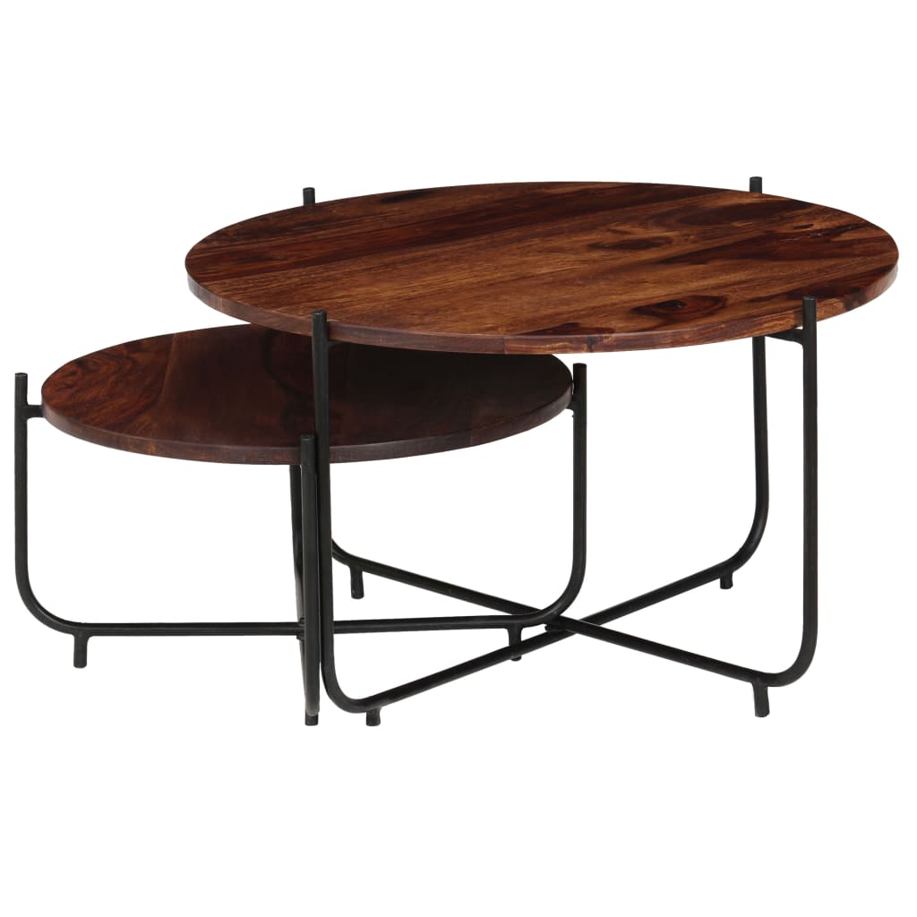 Set De Mesas De Centro 2 Uds Madera Maciza De Acacia 60X35 Cm