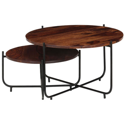 Set De Mesas De Centro 2 Uds Madera Maciza De Acacia 60X35 Cm