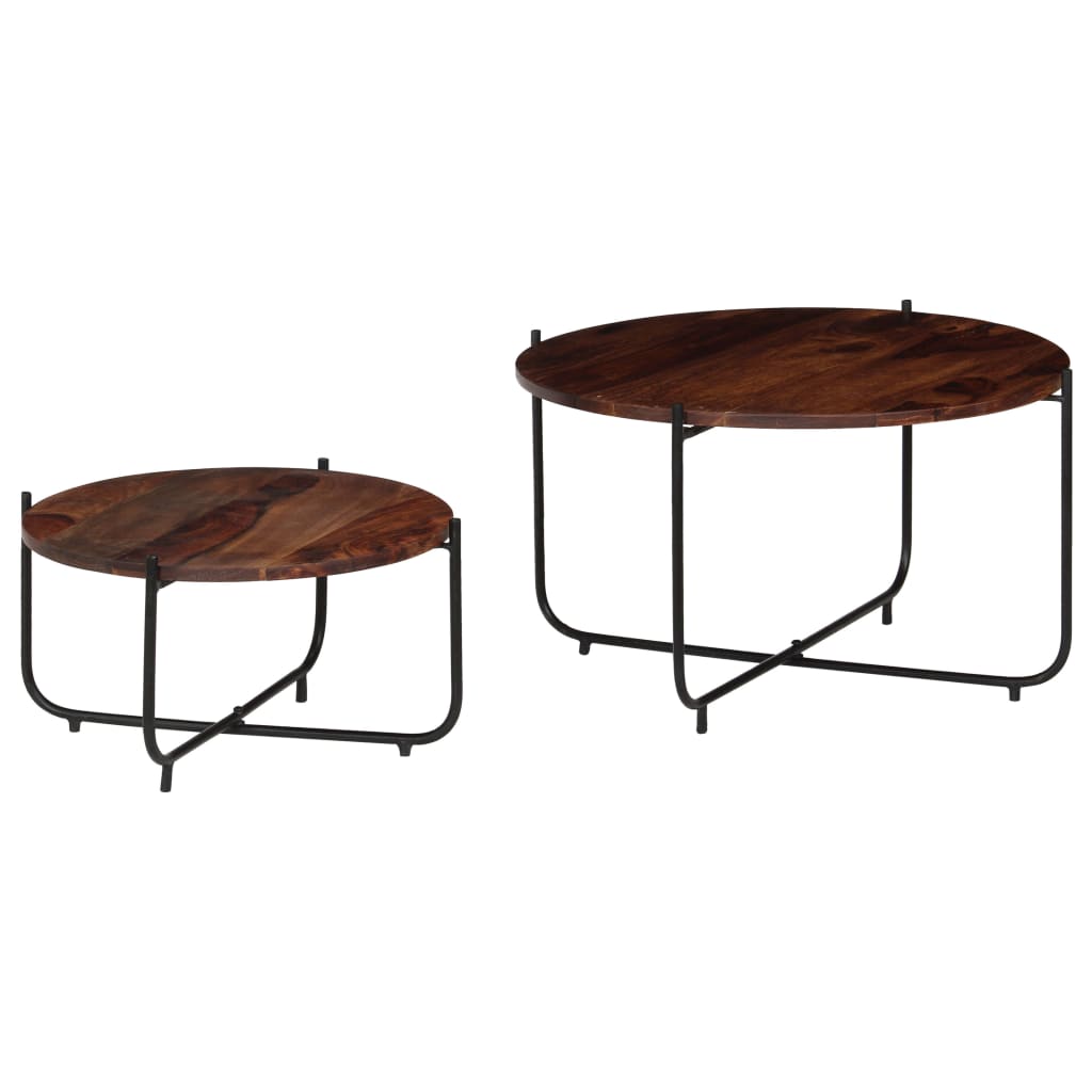Set De Mesas De Centro 2 Uds Madera Maciza De Acacia 60X35 Cm