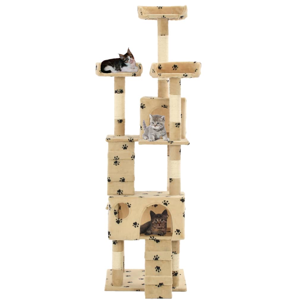 Rascador Para Gatos Poste De Sisal 170 Cm Huellas Beige