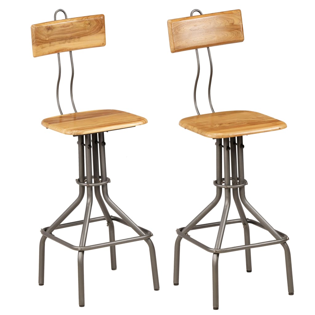 Taburetes De Cocina 2 Unidades Madera Maciza De Teca Reciclada