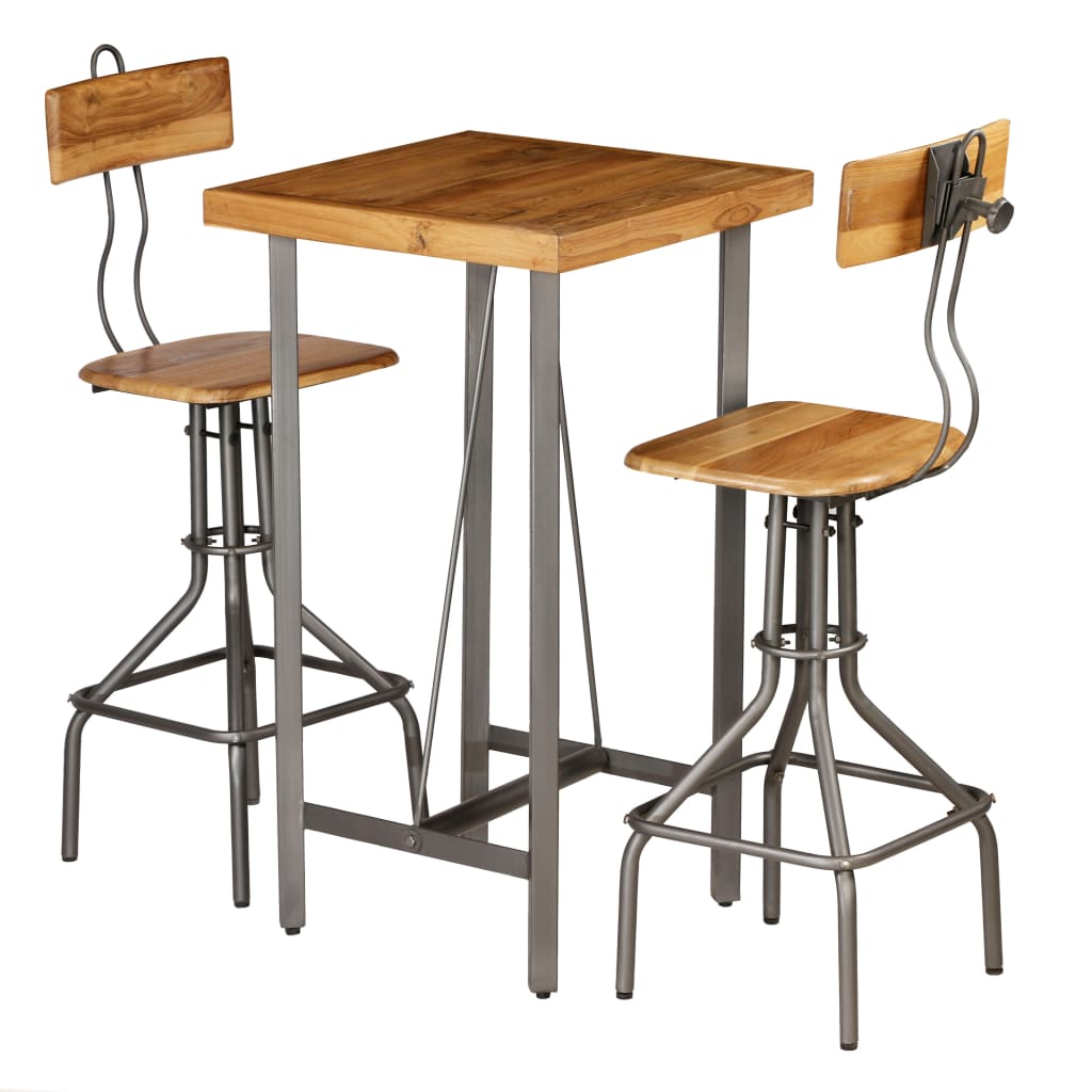 Juego De Mesa Alta Y Taburetes 3 Piezas Teca Maciza Reciclada