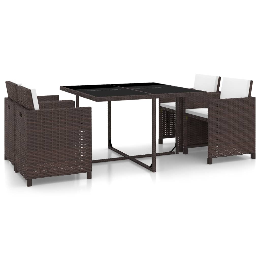 Set De Comedor Jardín 5 Pzas Y Cojines Ratán Sintético