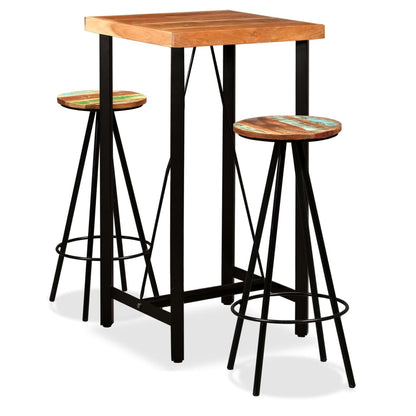 Set De Muebles De Bar 3 Piezas Acacia Y Madera Reciclada